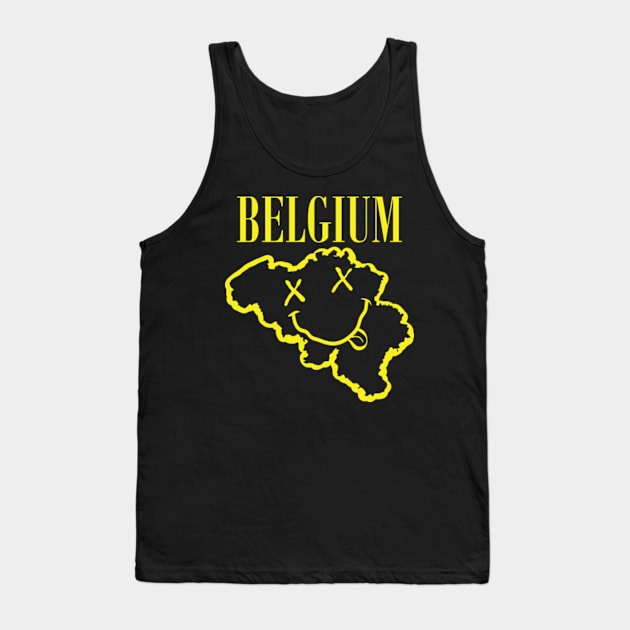 Vibrant Belgium: Unleash Your 90s Grunge Spirit! Smiling Squiggly Mouth Dazed Smiley Face Tank Top by pelagio